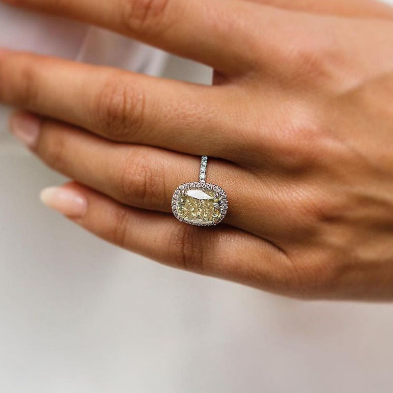 5.0Ct Cushion Cut Yellow Diamond Halo Ring