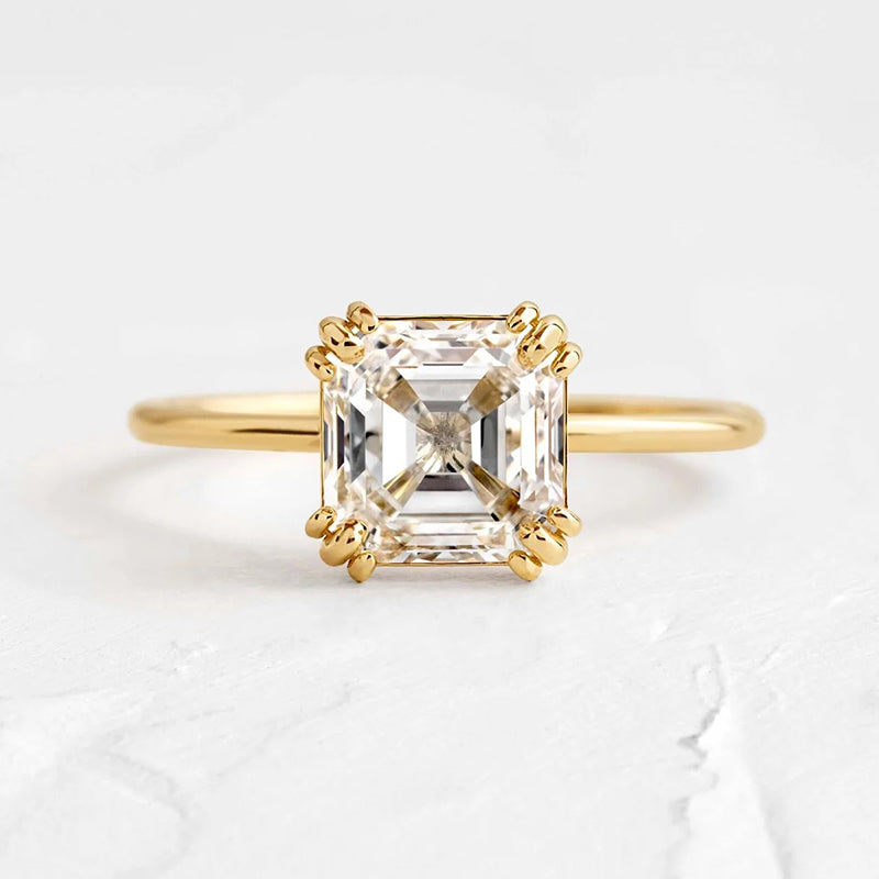 2.5Ct Asscher Cut Simulated Diamond Ring 925 Silver Yellow Gold
