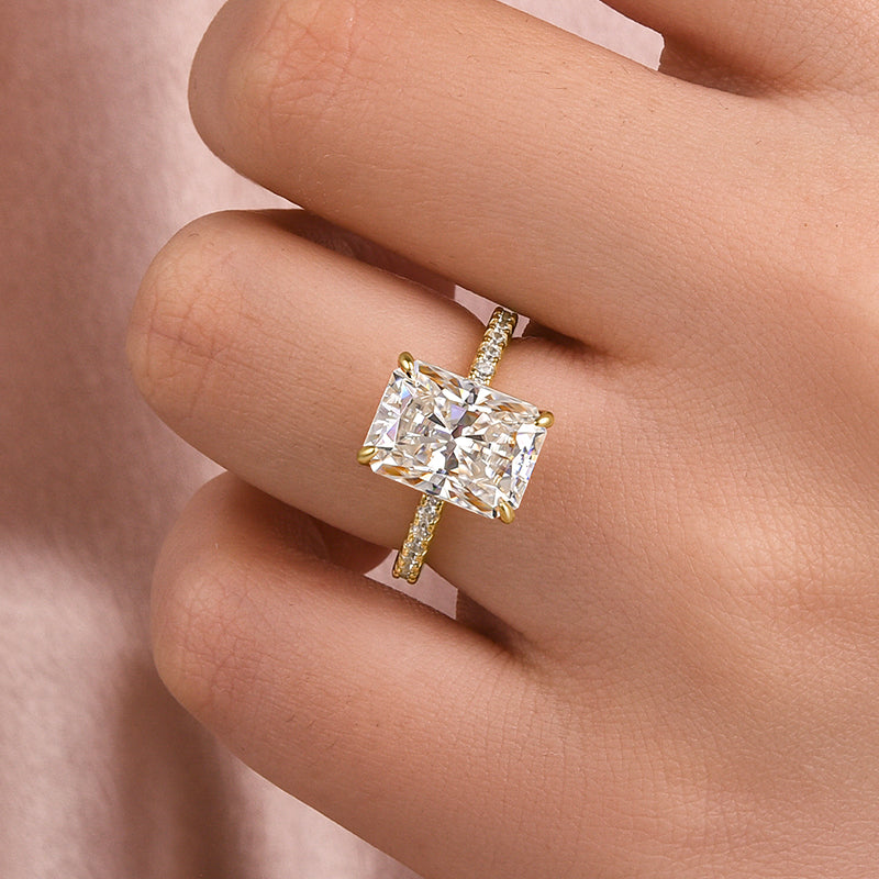 4.5CT Radiant Cut Moissanite Ring – 925 Silver Yellow Gold Plated
