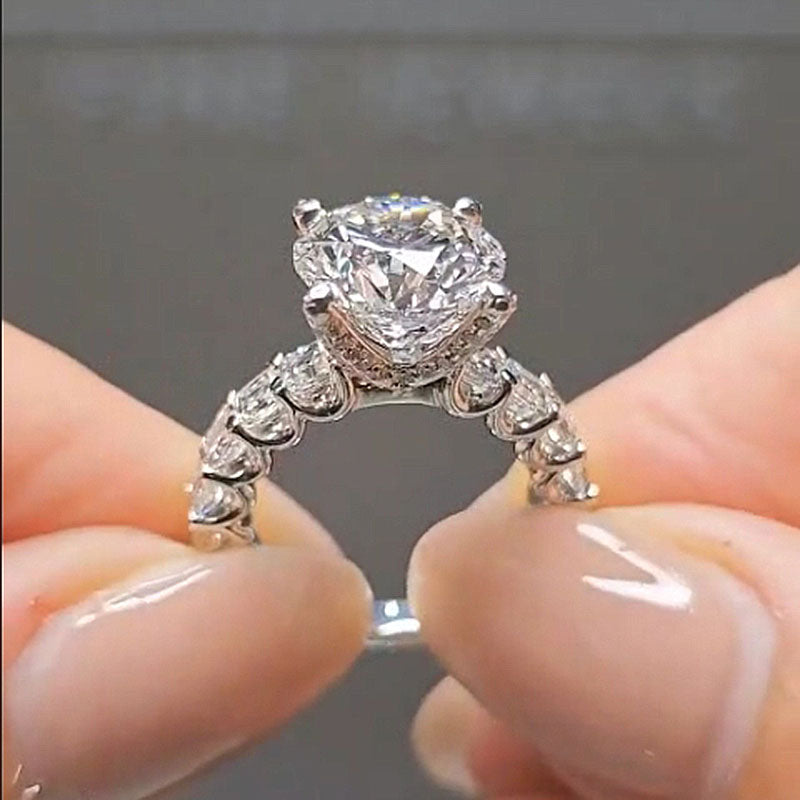 4.0 Carat Round-Cut Simulated Diamond Halo Engagement Ring