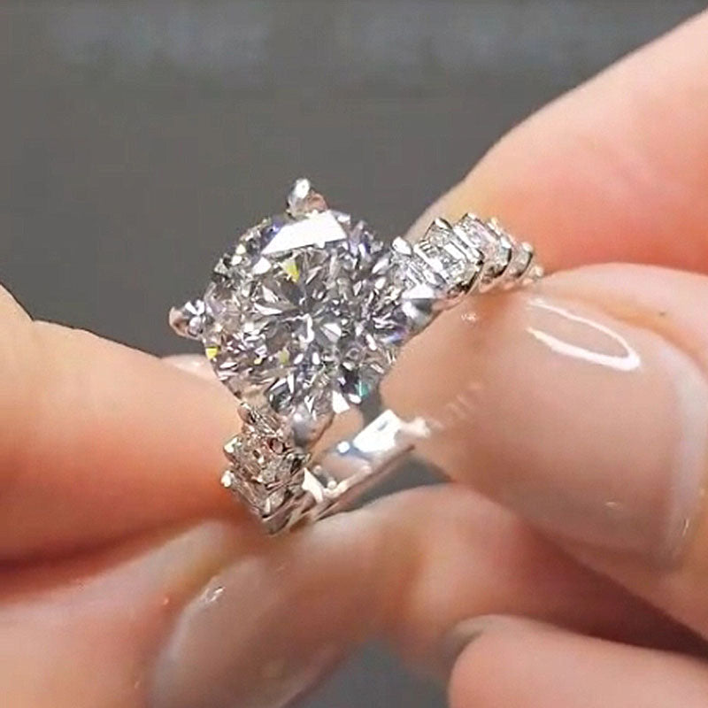 4.0 Carat Round-Cut Simulated Diamond Halo Engagement Ring