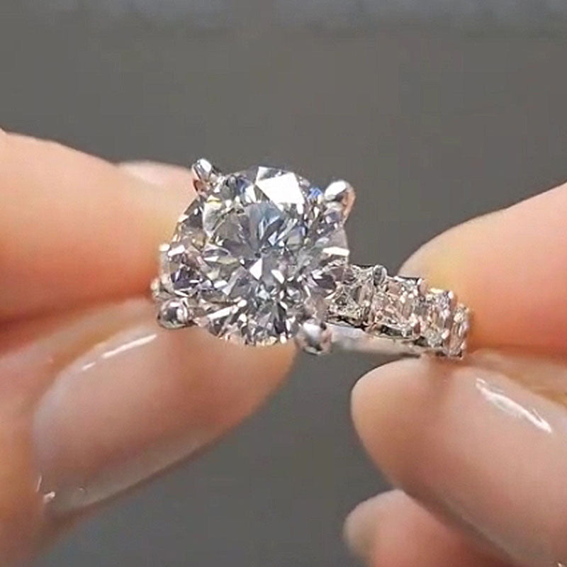 4.0 Carat Round-Cut Simulated Diamond Halo Engagement Ring