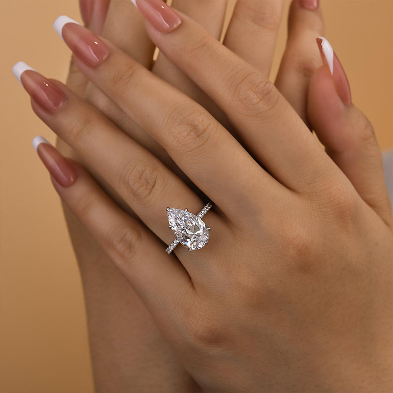 4.5ct Pear Cut Diamond Solitaire Ring - White Gold