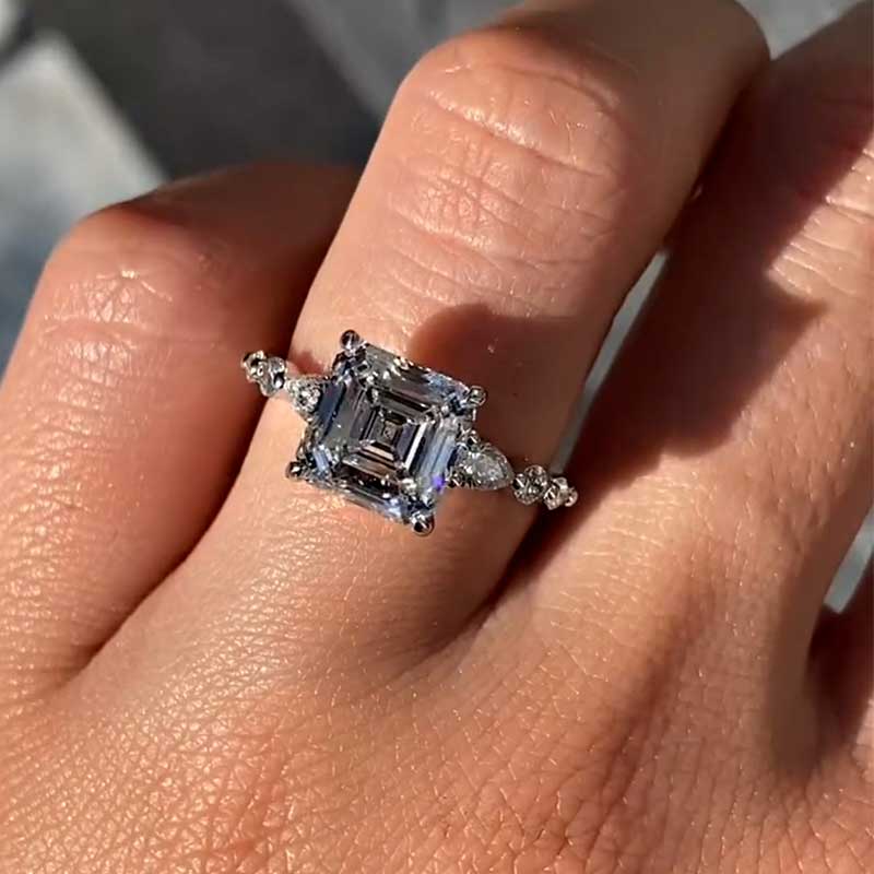 3.5ct Asscher Cut Diamond Ring with Mixed Cut Accents