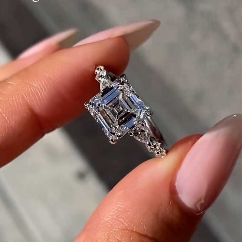 3.5ct Asscher Cut Diamond Ring with Mixed Cut Accents