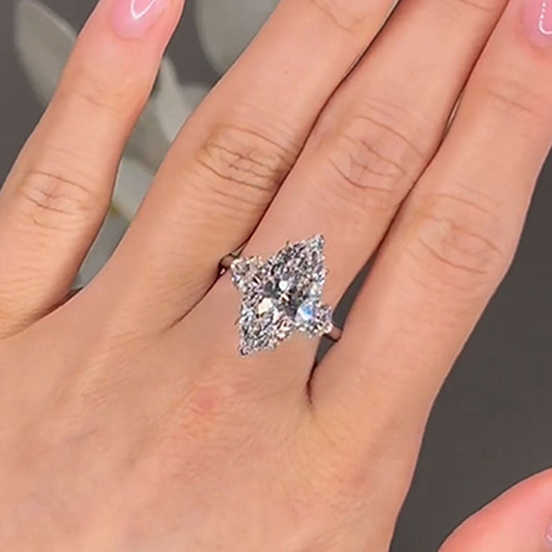 5.2 Carat Marquise-Cut White Sapphire Three-Stone Engagement Ring