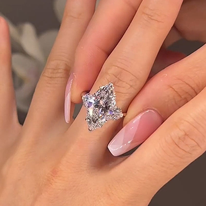 5.2 Carat Marquise-Cut White Sapphire Three-Stone Engagement Ring
