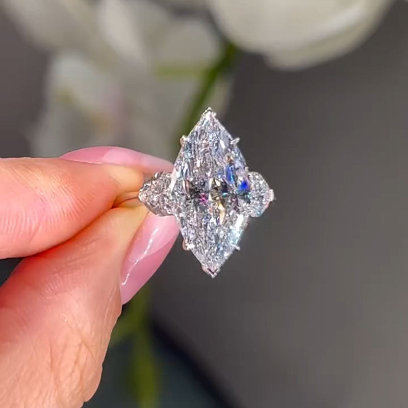 5.2 Carat Marquise-Cut White Sapphire Three-Stone Engagement Ring
