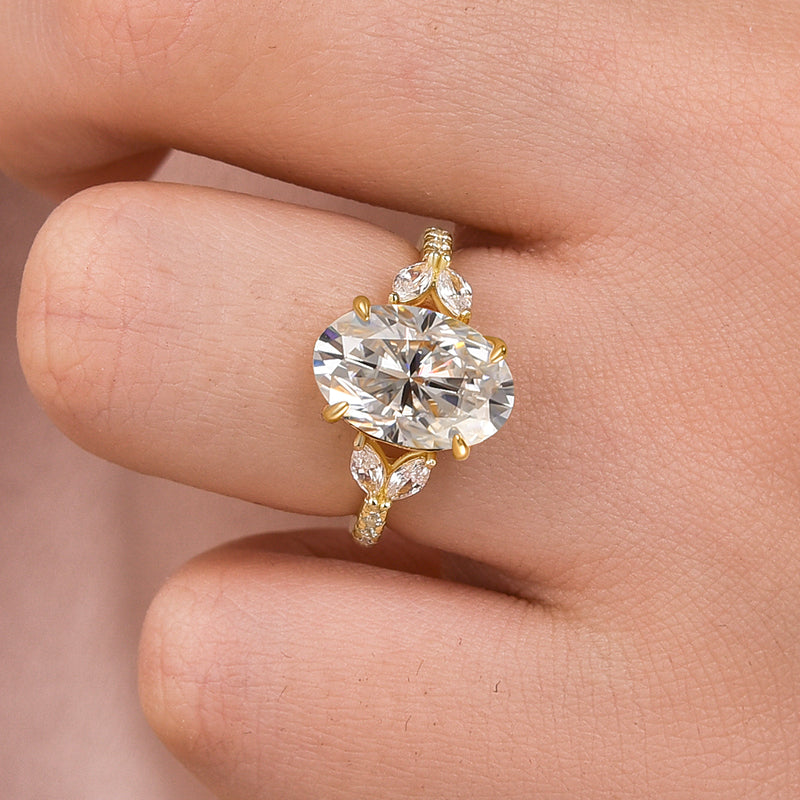 4.0CT Oval & Marquise Moissanite Ring – Platinum Plated Silver