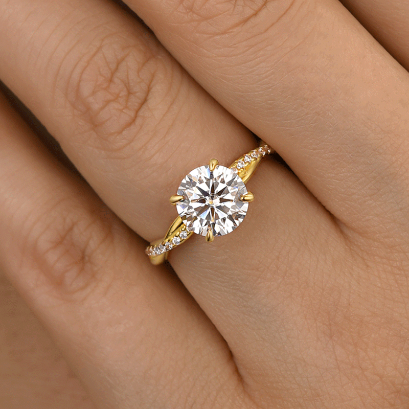 2.0Ct Round Moissanite Ring – 925 Silver in White/Yellow/Rose Gold