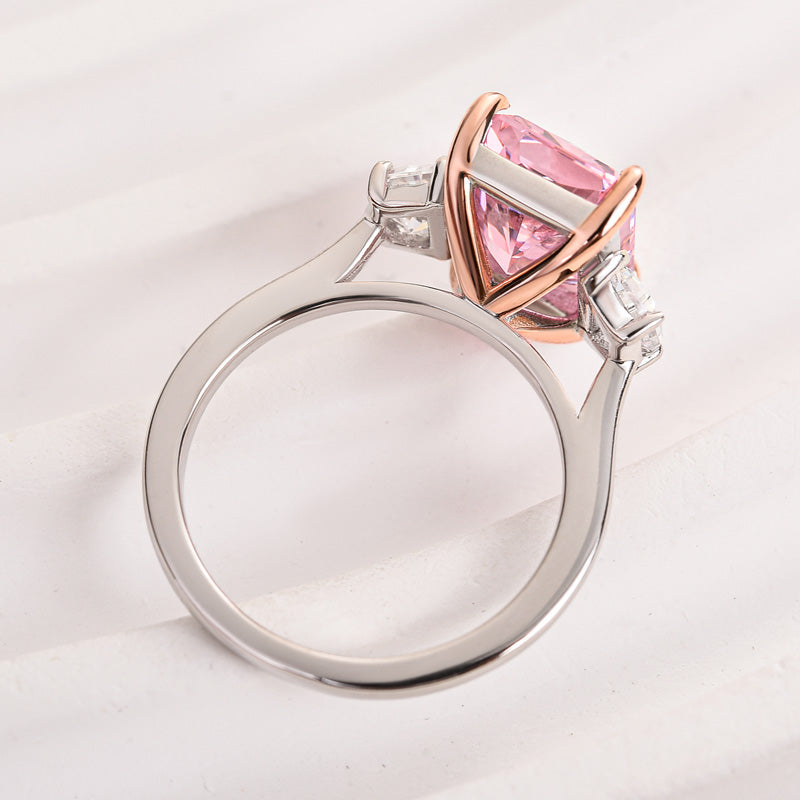 5.0 Carat Pink Radiant Cut Three Stone Ring