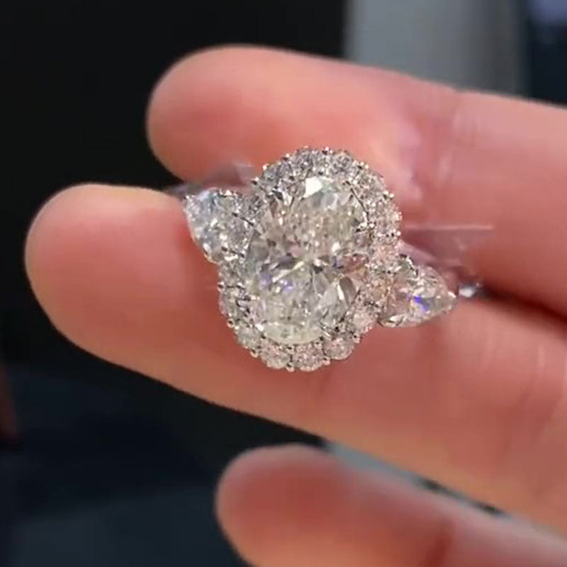 2.25 Carat Oval-Cut Simulated Diamond Halo Engagement Ring