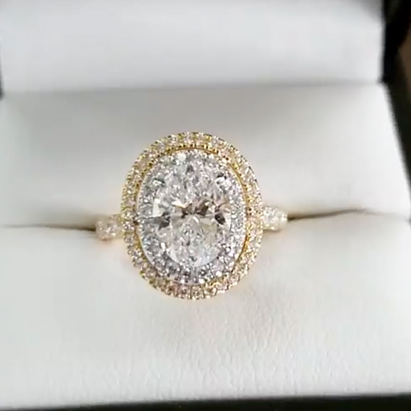 2 Carat Oval-Cut Simulated Diamond Two-Tone Halo Engagement Ring