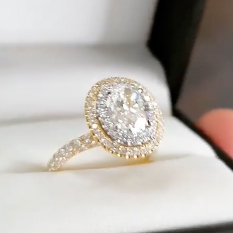 2 Carat Oval-Cut Simulated Diamond Two-Tone Halo Engagement Ring