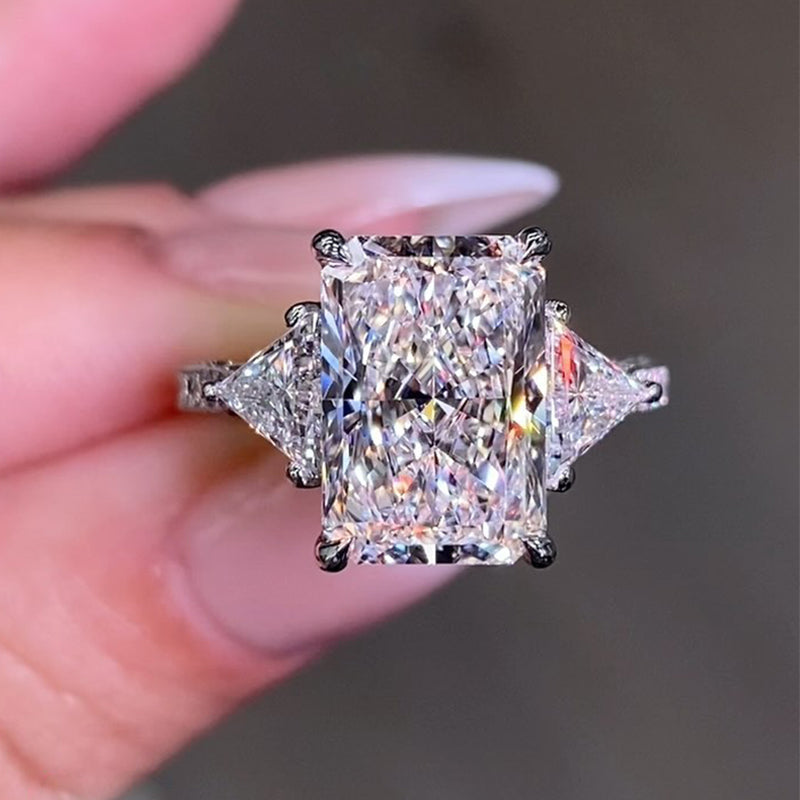 5Ct Radiant Cut Three Stone Engagement Ring 925 Silver White Gold
