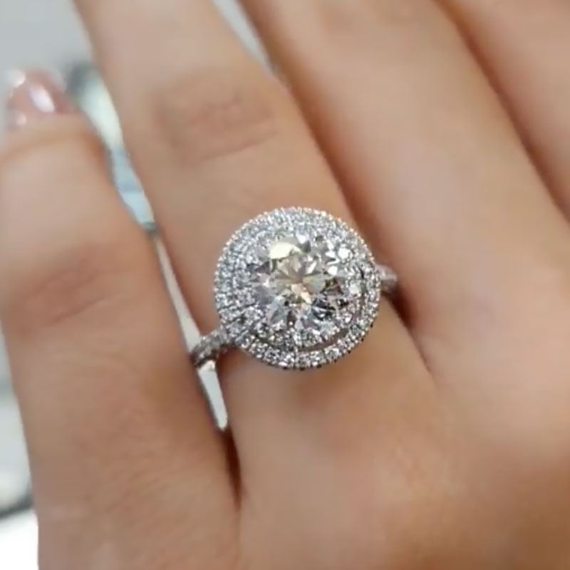 2.0Ct Round Cut Simulated Diamond Halo Ring – 18K White Gold Plated