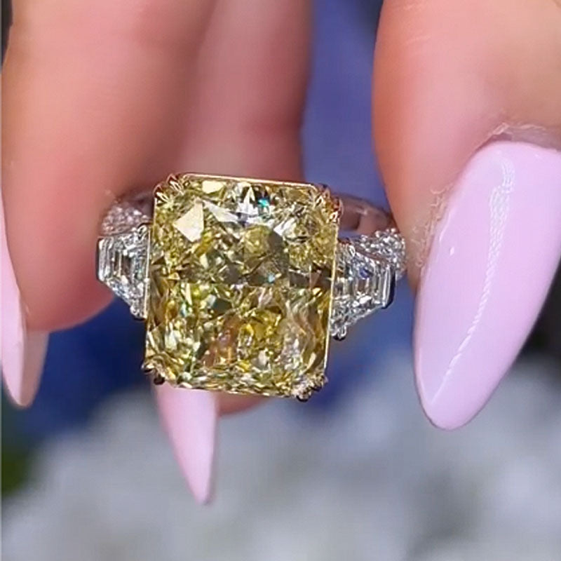 5.5ct Yellow Radiant Cut Diamond Three-Stone Ring Set