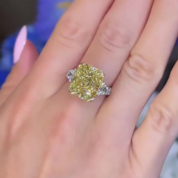 5.5ct Yellow Radiant Cut Diamond Three-Stone Ring Set