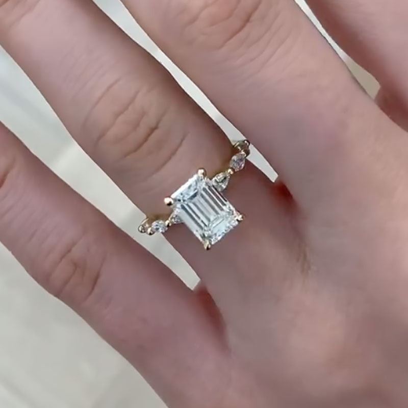 2.5Ct Emerald Cut Simulated Diamond Ring Yellow Gold Plated