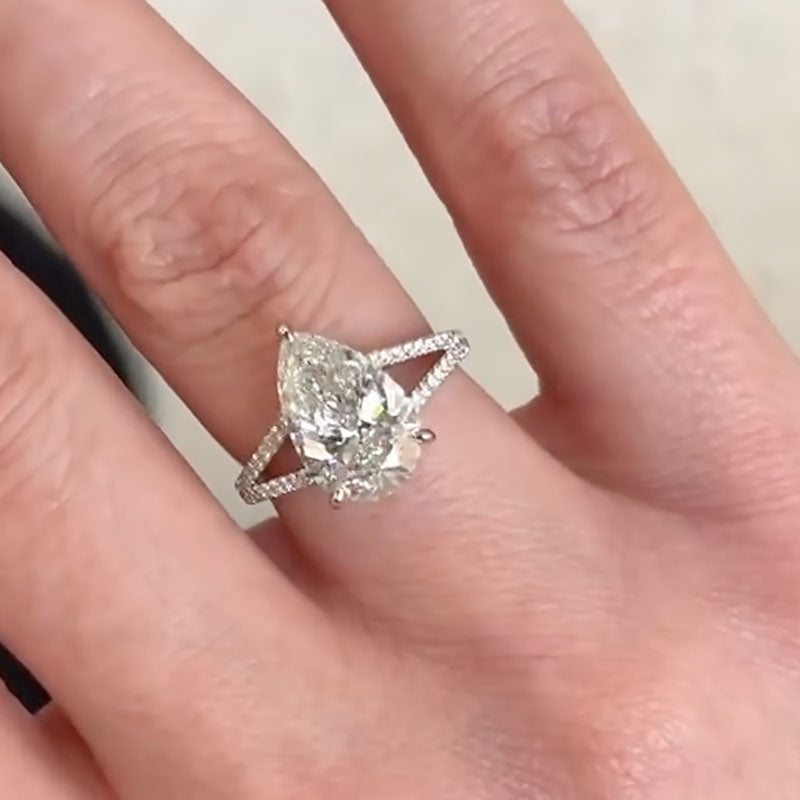 4Ct Pear Cut Diamond Ring 925 Silver White Gold