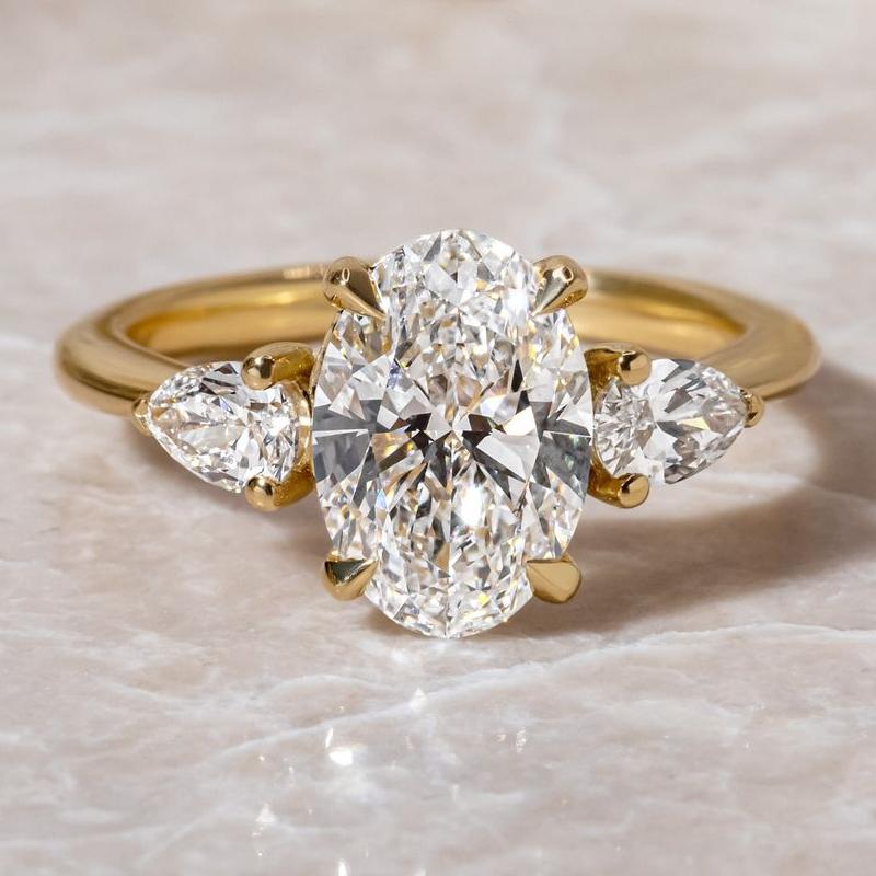 4.0 Carat Oval-Cut Simulated Diamond Three-Stone Engagement Ring