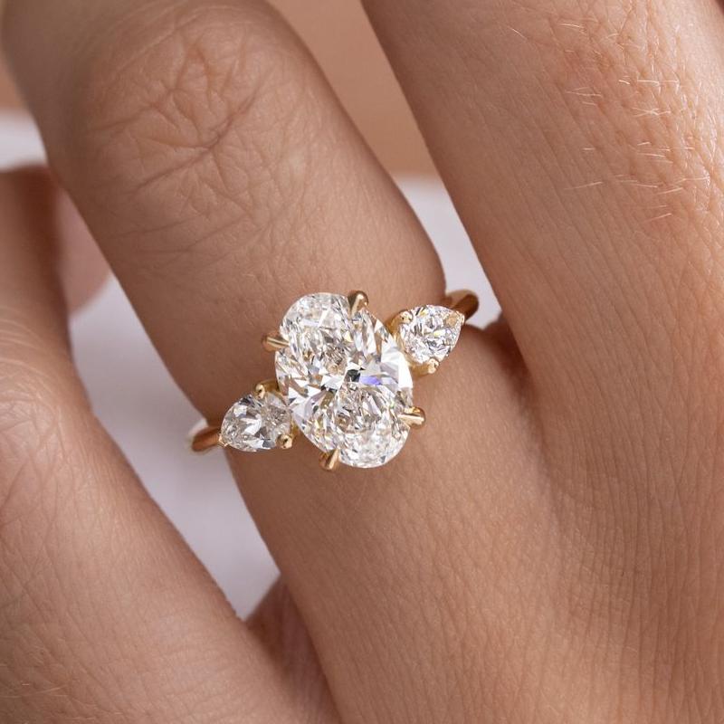 4.0 Carat Oval-Cut Simulated Diamond Three-Stone Engagement Ring