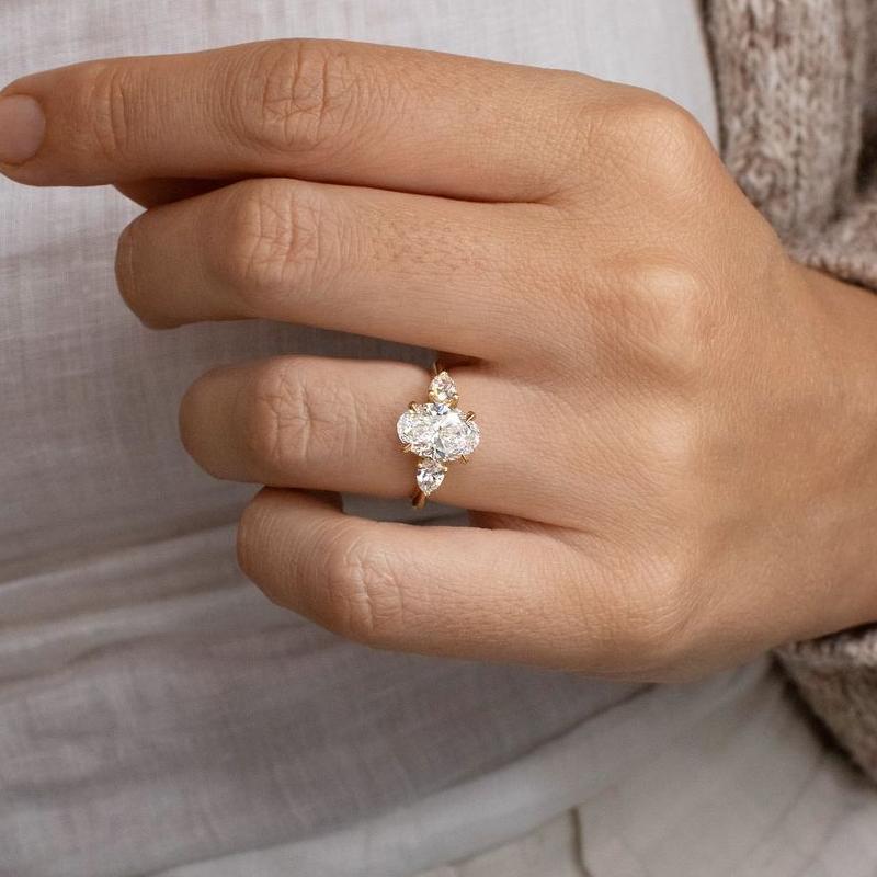 4.0 Carat Oval-Cut Simulated Diamond Three-Stone Engagement Ring