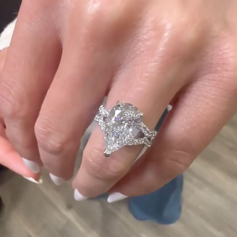 4.5 Carat Pear-Cut Simulated Diamond X-Shank Engagement Ring