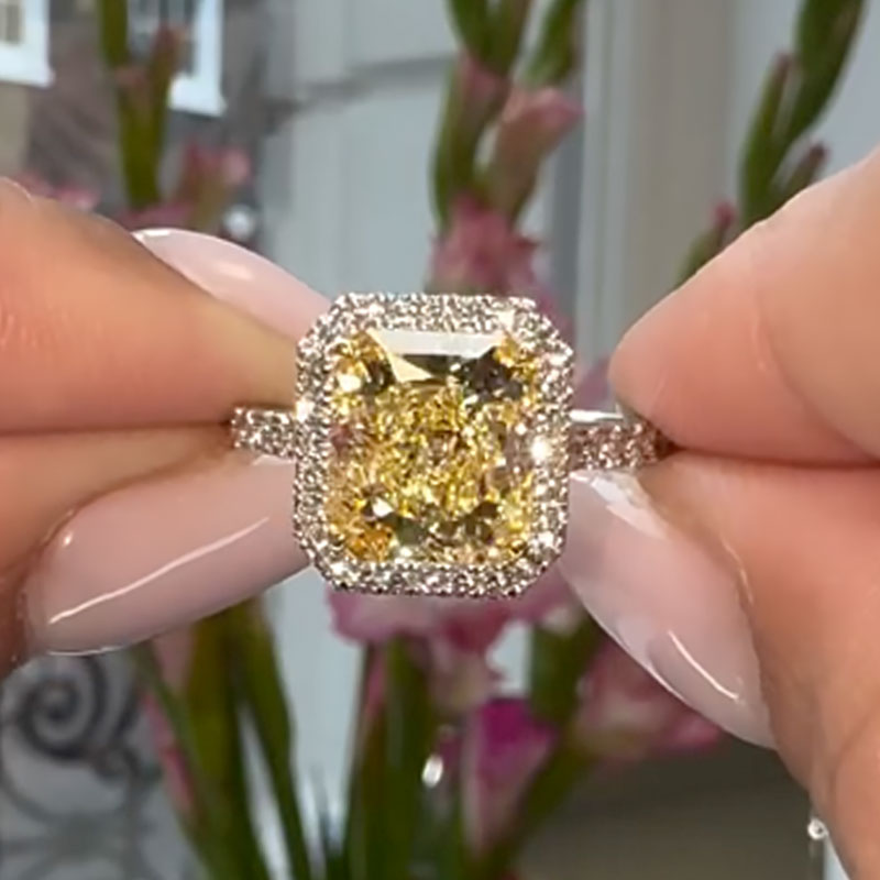 5.0ct Radiant Cut Yellow Sapphire Halo Ring
