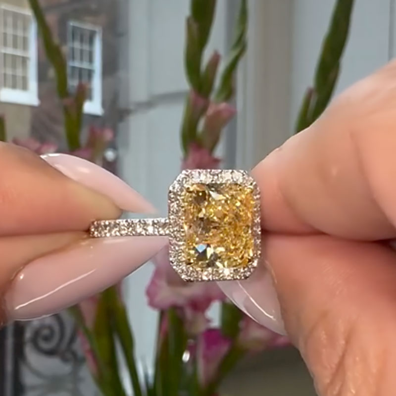 5.0ct Radiant Cut Yellow Sapphire Halo Ring