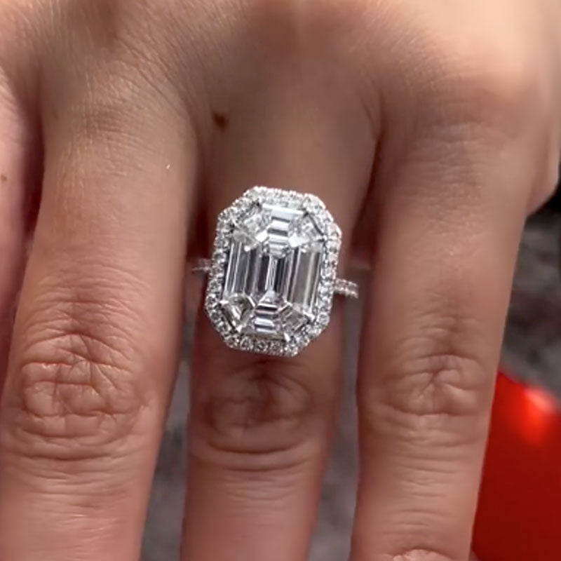 5.0Ct Emerald Cut Simulated Diamond Ring White Gold Plated