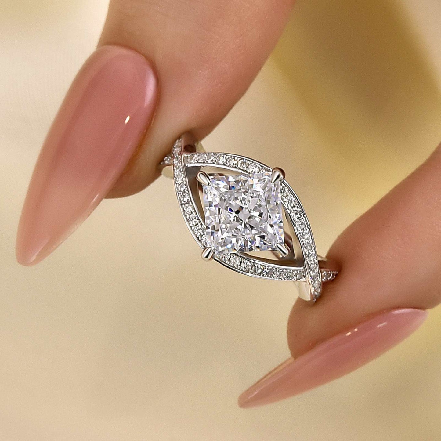 2.0ct Princess Cut Eye Symbol Ring in Sterling Silver