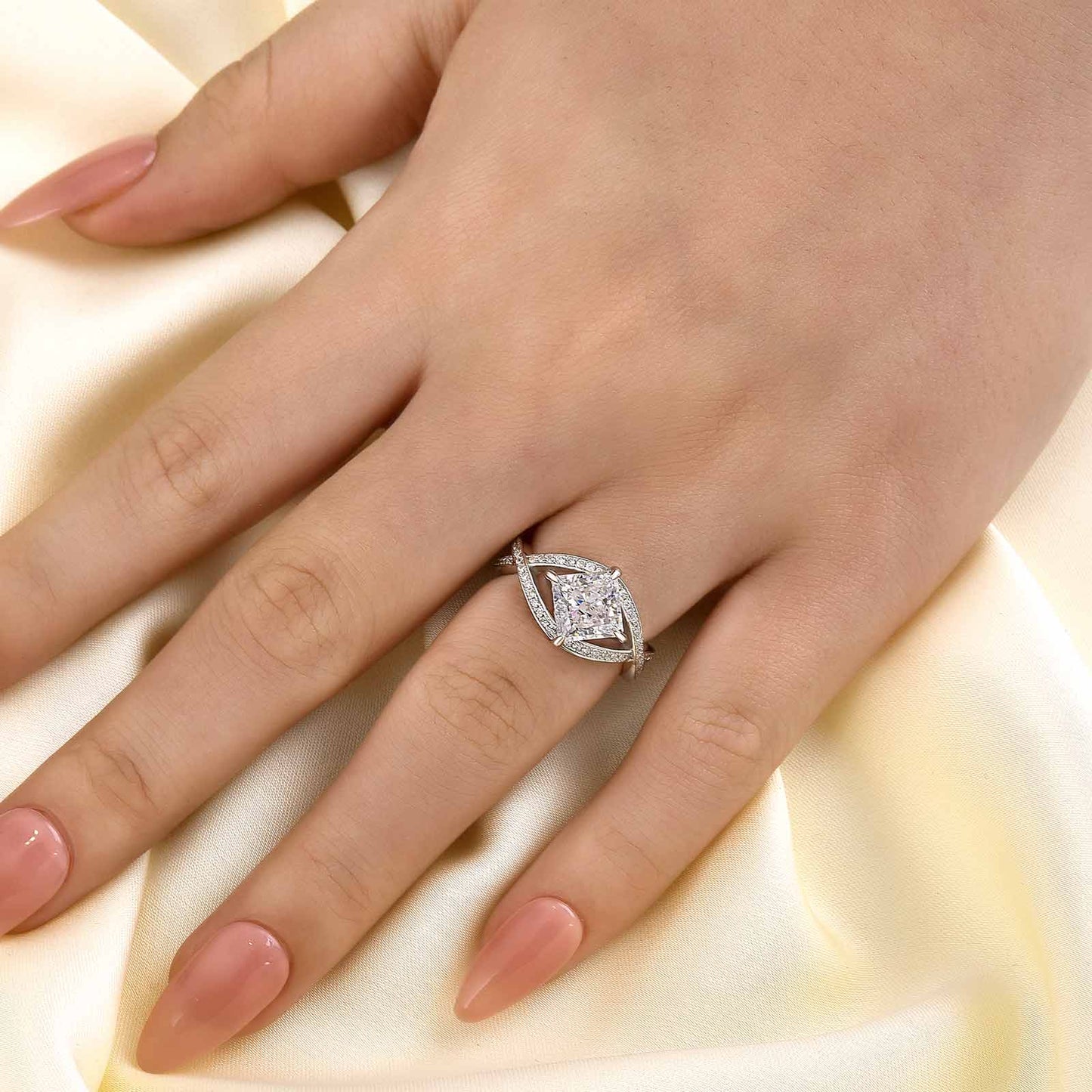 2.0ct Princess Cut Eye Symbol Ring in Sterling Silver