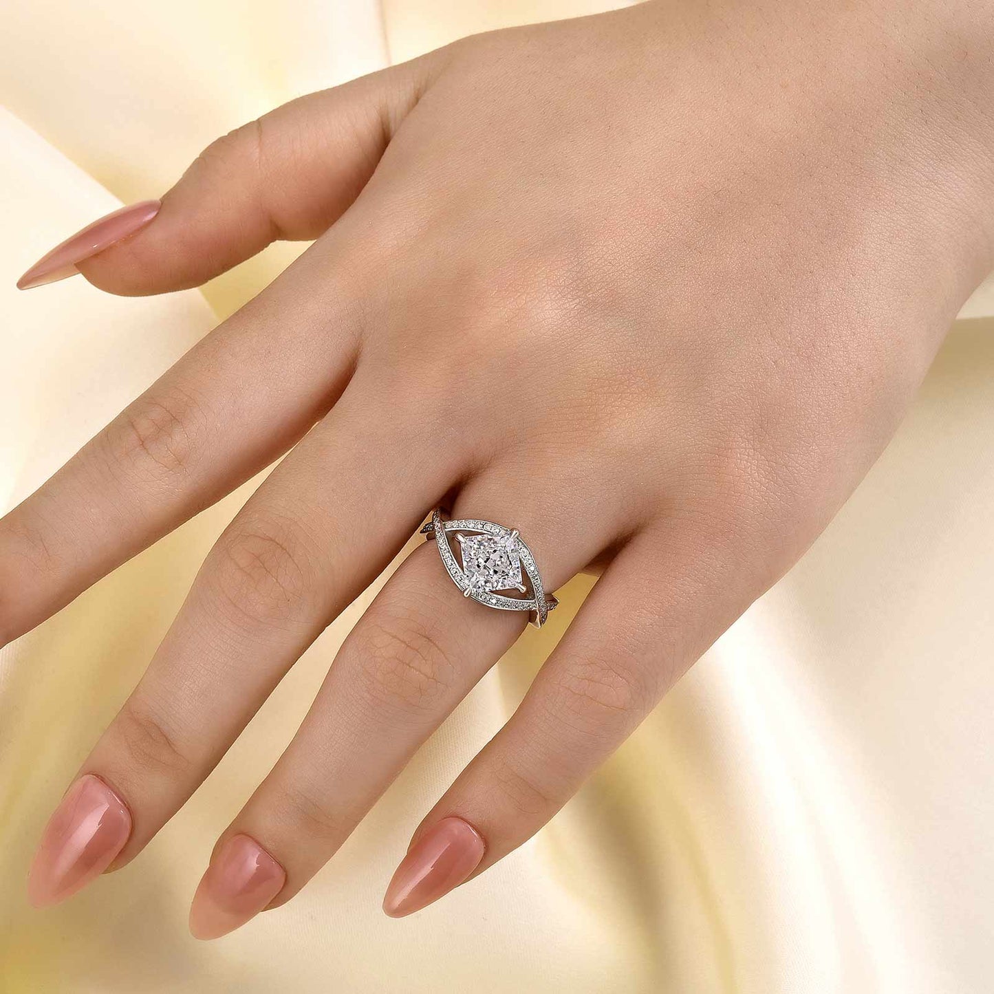 2.0ct Princess Cut Eye Symbol Ring in Sterling Silver