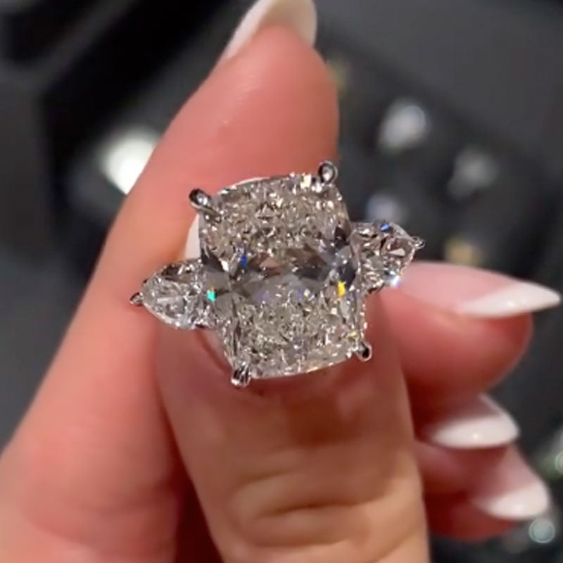 6.5Ct Elongated Cushion Cut Simulated Diamond Ring – Sterling Silver & White Gold