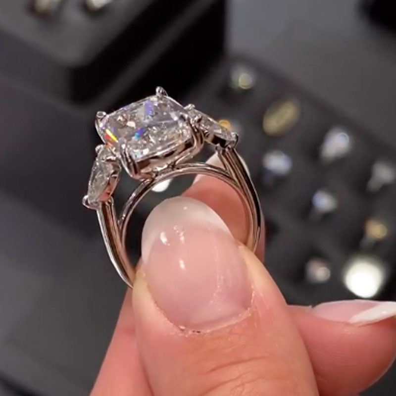 6.5Ct Elongated Cushion Cut Simulated Diamond Ring – Sterling Silver & White Gold