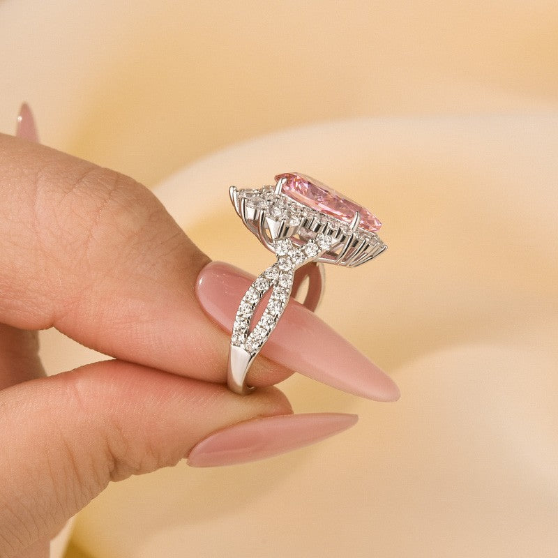 4Ct Pink Pear Cut Halo Ring 925 Silver White Gold