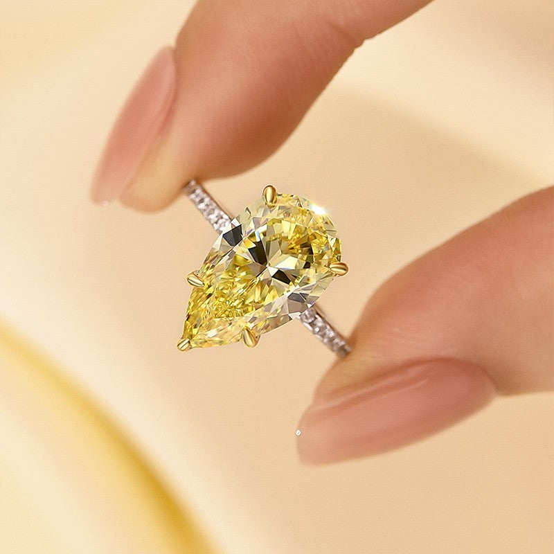 4.5Ct Yellow Pear Cut Diamond Travel Ring
