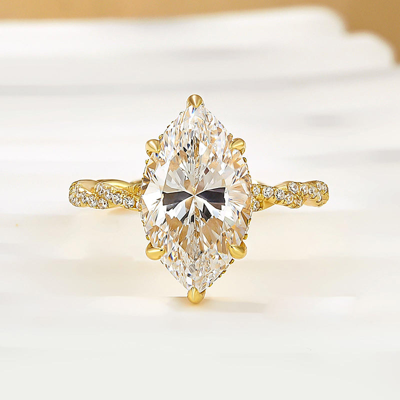 4Ct Marquise Cut Diamond Ring with Hidden Halo 925 Silver