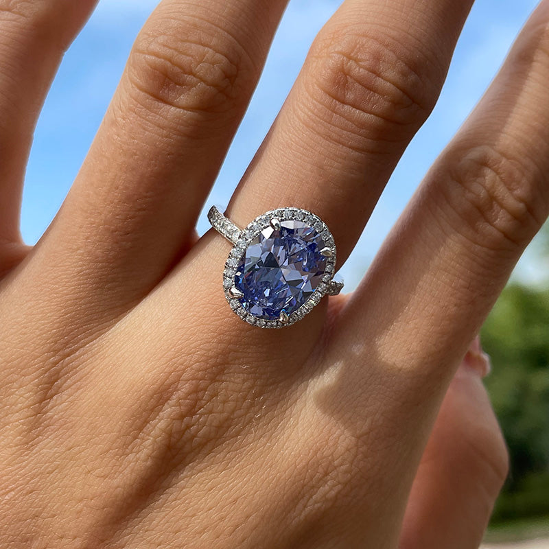 4.25Ct Oval Blue Sapphire Ring with Diamond Accents