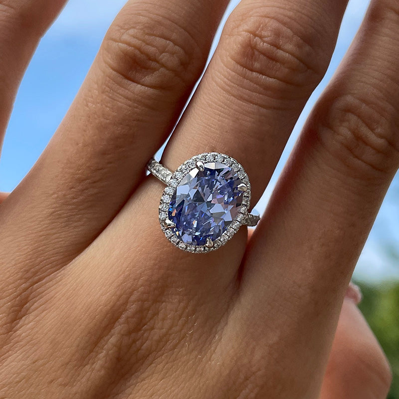 4.25Ct Oval Blue Sapphire Ring with Diamond Accents