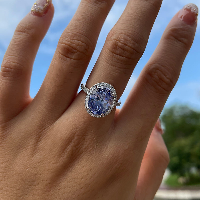 4.25Ct Oval Blue Sapphire Ring with Diamond Accents