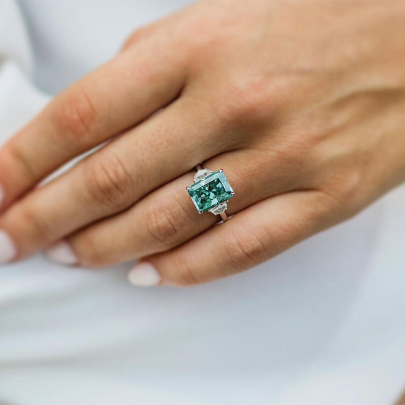 5.0Ct Radiant Cut Paraiba Tourmaline Three-Stone Ring