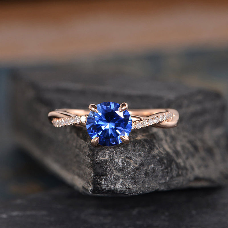 1.25 Carat Round-Cut Blue Sapphire Simulated Diamond Engagement Ring