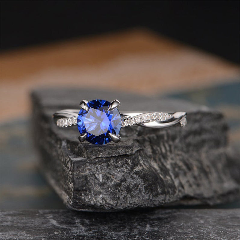 1.25 Carat Round-Cut Blue Sapphire Simulated Diamond Engagement Ring