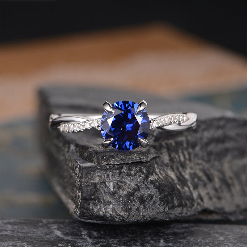 1.25 Carat Round-Cut Blue Sapphire Simulated Diamond Engagement Ring