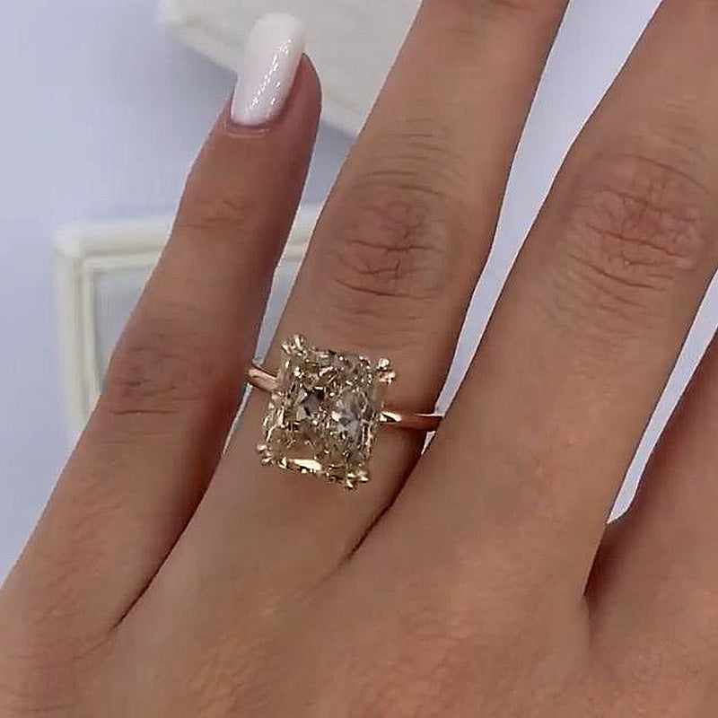 4.5 Carat Radiant Champagne Diamond Ring - Rose Gold Plated