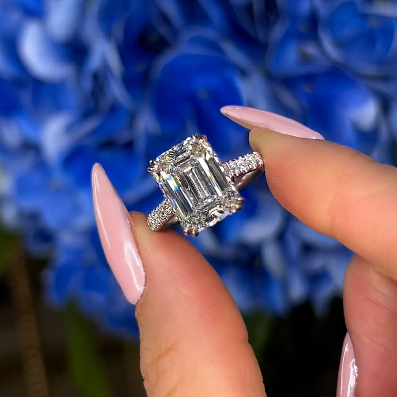 4.5Ct Emerald Cut Moissanite Ring - White Gold Plated 925 Silver
