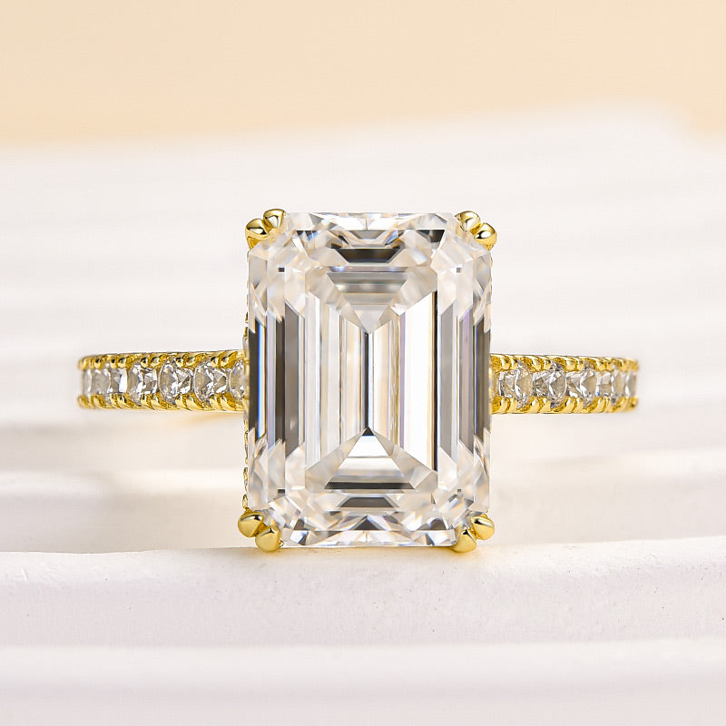 4.5Ct Emerald Cut Moissanite Ring - White Gold Plated 925 Silver