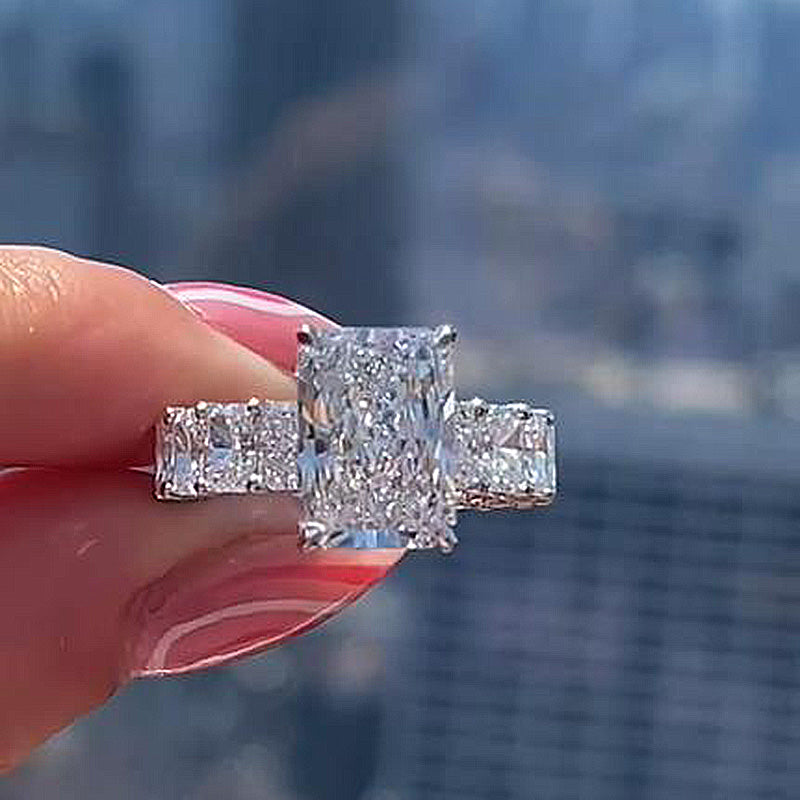 5 Carat Radiant-Cut Simulated Diamond Halo Engagement Ring